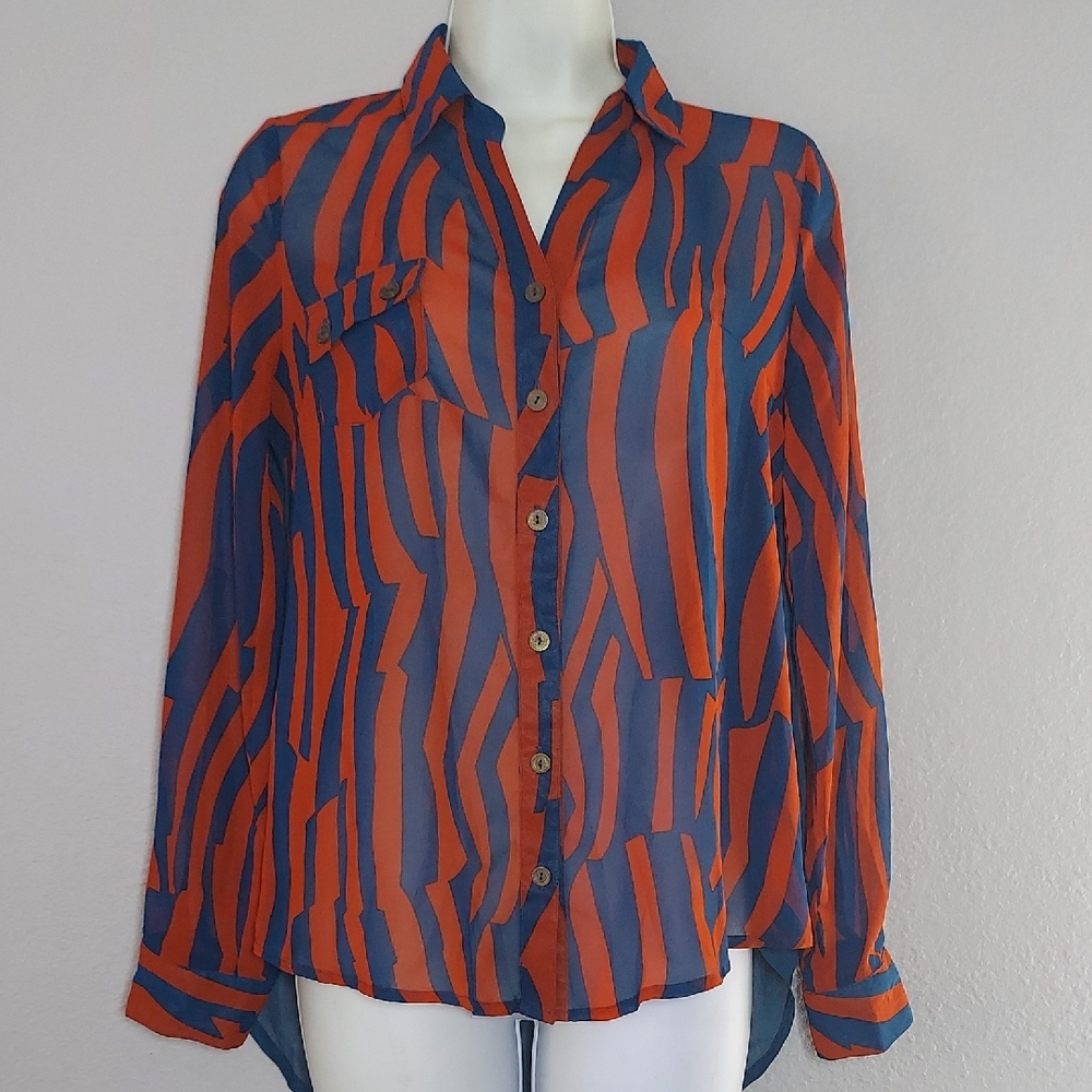 Mine Orange and Blue Long Sleeve Button Down Shirt
